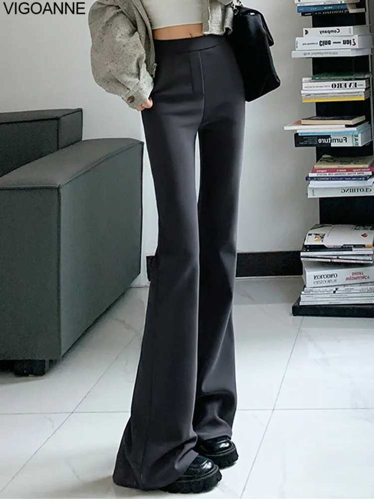 VigoAnne 2025 Autumn Women Gray Bell-bottom Pants Casual High Waist Y2K Long Sport Pants Ladies Gym Running Long Baggy TrousersT251208