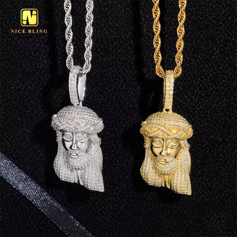 Rhodium Gold Plated Custom Iced Out Hip Hop Men Jewelry Pendant 925 Silver Ronud Cut VVS Moissanite Full Diamond Jesus Pendant