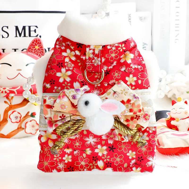 Dog skirt Cat Princess Romantic Cherry Blossom Kimono Cotton-padded Small Dog Teddy Pet Clothes M251208
