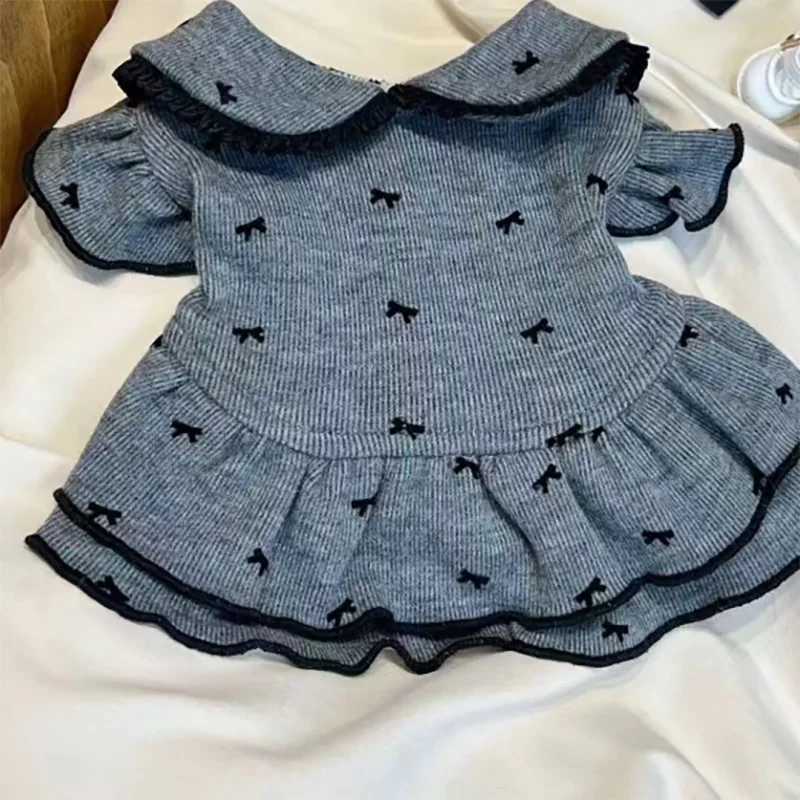 Summer Winter Grey Bow Pet Dog Clothes Cute Plush Teddy knitted skirt Bow Lace Half Skirt Thin Pet Dog Dresses for Small Dogs M251208