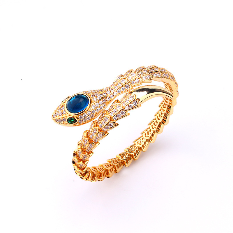 European And American Style Snake Bone Spring Bracelet Beautiful Fashion Red And Blue Gemstone Snake Shape Bracelet Ring Set Wholesale 92