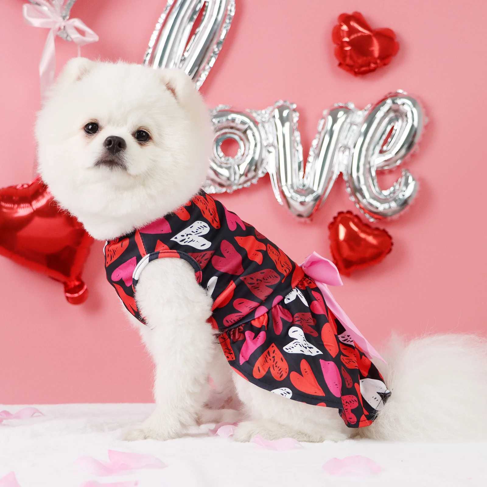 Dog Dress for Small Dogs Costume FEELING LOVED Printed Puppy Clothes with Bowknot Tulle Doggie Pet Cat Comfort Clothes Apparel V M251208