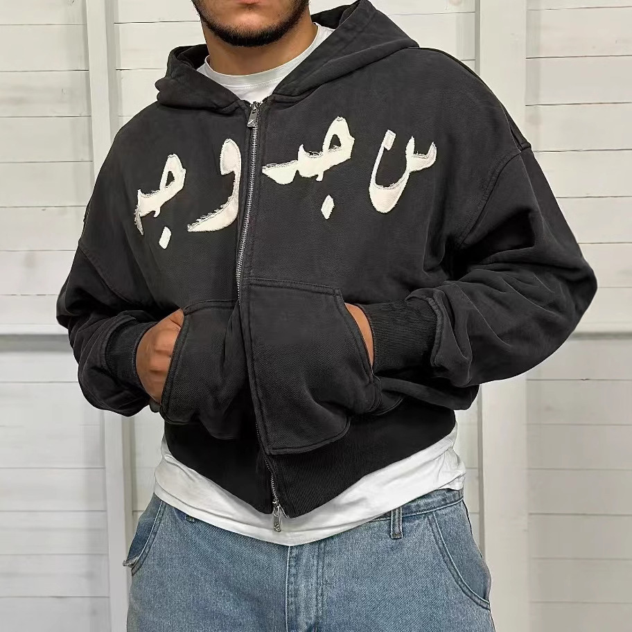 2025 Spring and Autumn Loose Oversized Printed Cardigan Zipper Unisex Sweatshirt Top 250420