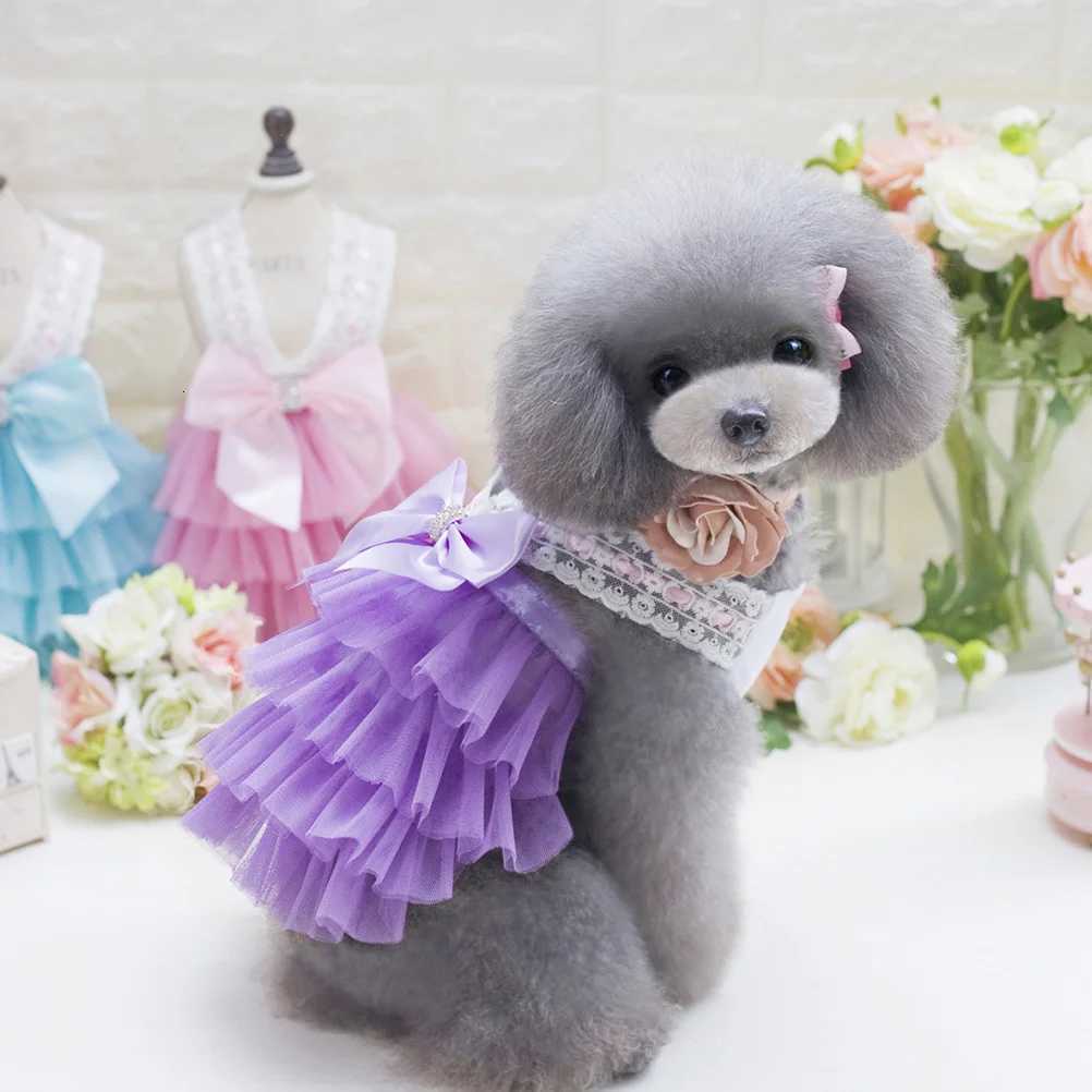Charming Purple Xs Pet Dog Dress Multilayer Tutu with Lace Bowknot Stylish Comfortable Fit Perfect for Walking Jogging Photo M251208