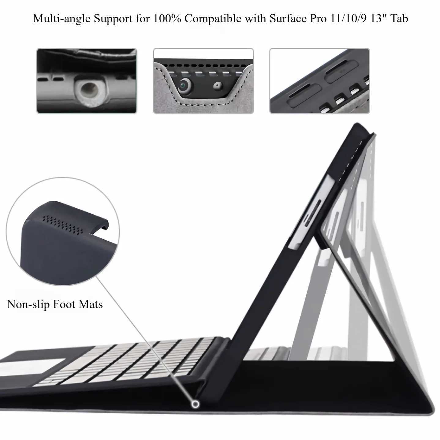 Business Cover for Surface Pro 11/10/9 Portfolio Case 13inch Mtiple Angle Stand Tpu Shell Cpatible with Keyboard C251208
