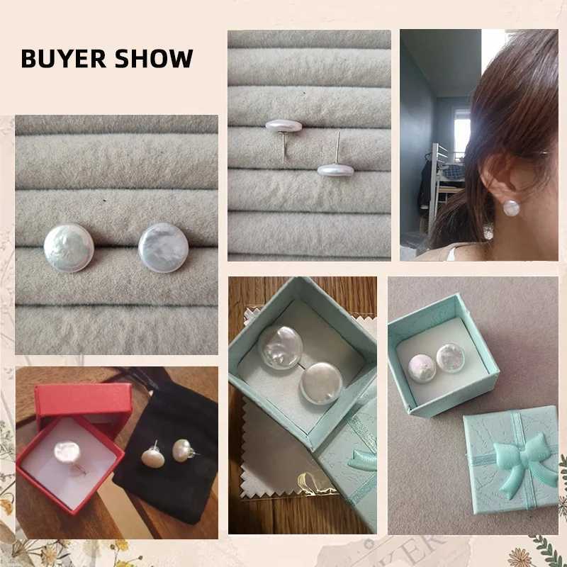 Women Big Baroque Button Pearl Earrings Freshwater Cultured Biwa Coin Pearls 925 Sterling Silver Mounts Stud Earrings Jewelry J251208