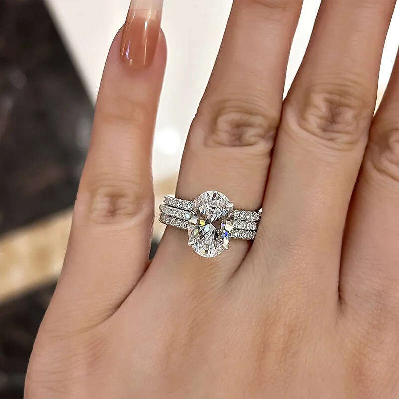 Ring For Women Designer Cao Shi Cross-Border Luxury Three-Set Wedding Engagement Geometric Jewelry Fashionable Elegant Super Shiny Hot-Selling Rings