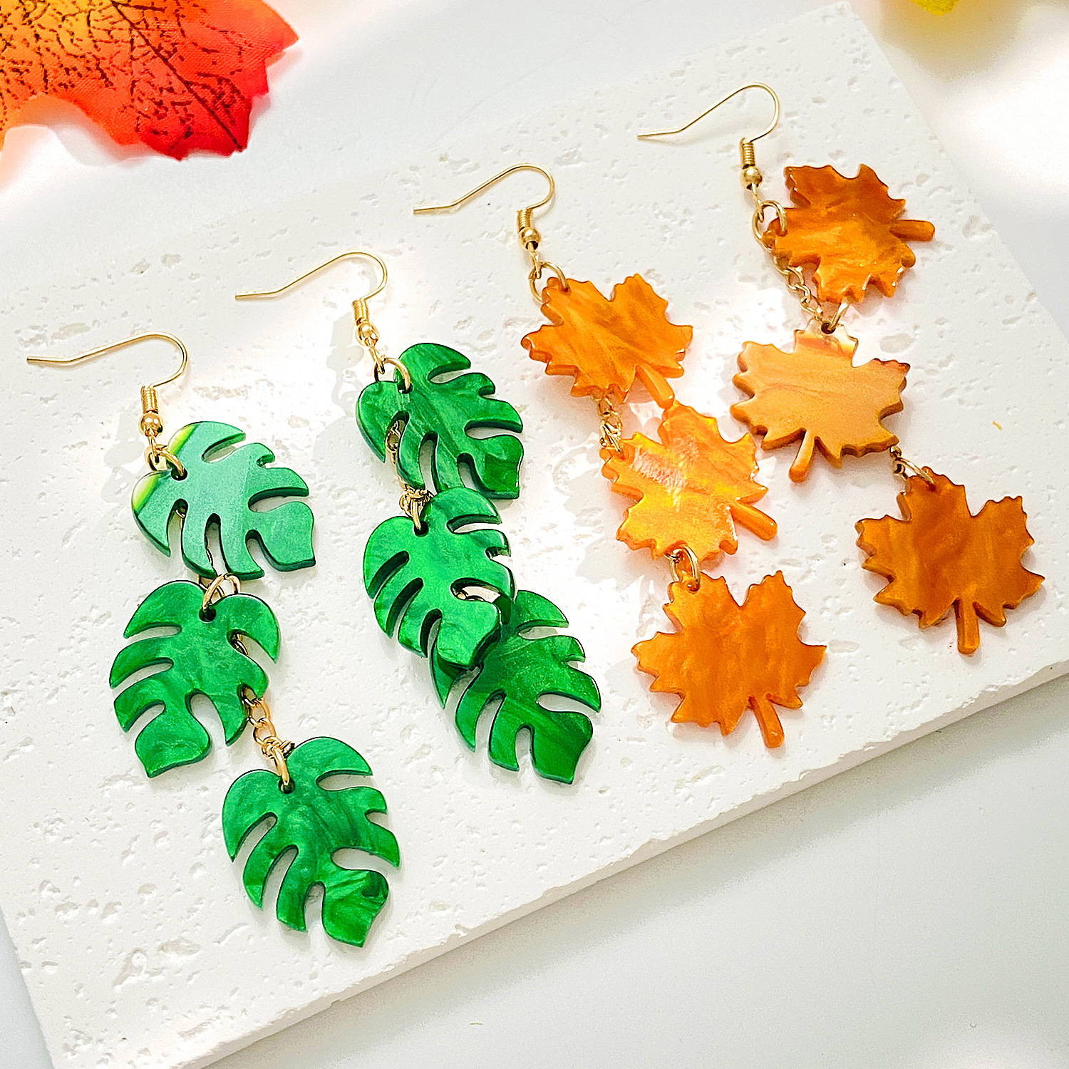 Ins designer luxury Style Acrylic Maple Fashion Creative Long Leaf Drop Earrings Tassel free shipping Ear Accessories