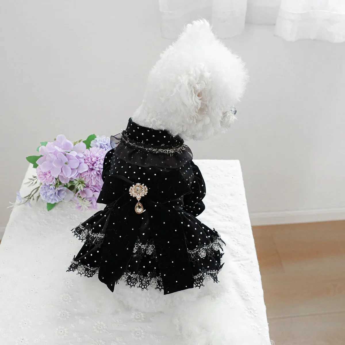 1PC Pet Clothing Spring and Autumn Black Gold Dress Wedding Princess Dress Suitable for Small and Medium sized Dogs M251208