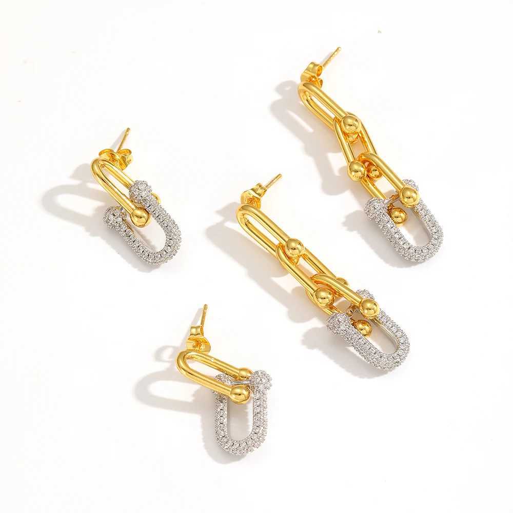 New Sparkling Zircon Pendant Horseshoe Buckle Earrings Stainless Steel High Jewelry Party Gift For Women J251208