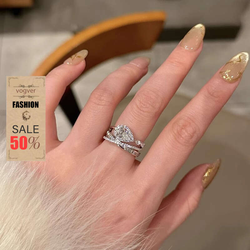 Ring For Women Designer Luxury Style High-End Multi-Layer Water Drop Inlaid Diamond Cross Wrapped Niche Exquisite Luxurious Index Finger Ring