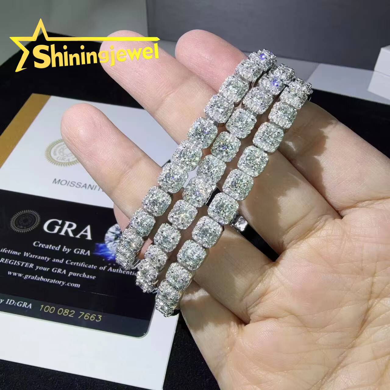 Iced Out Jewelry Moissanite Cuban Bracelet 925 Silver 6mm Cluster Moissanite Diamond Bracelets Pass Diamond Tester
