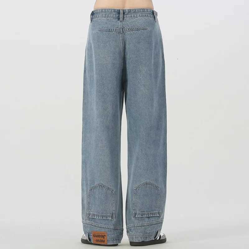 Vintage American Retro Reverse Side Turned Denim Jeans Men Women Couple Straight Wide Leg Baggy Drag Pants TrendyT251208