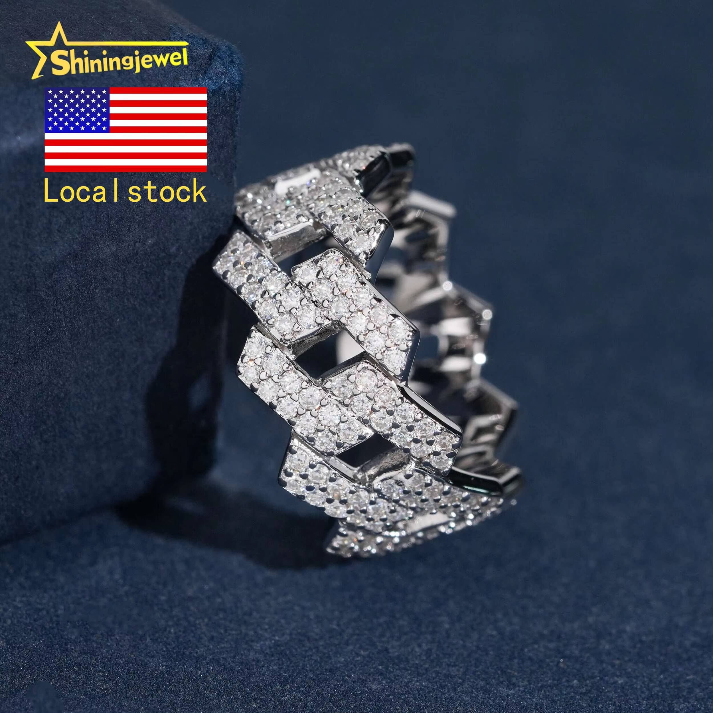 USA Local Stock Men Cuban Ring Pass Diamond Tester Hip Hop Ring 925 Silver Moissanite Diamond