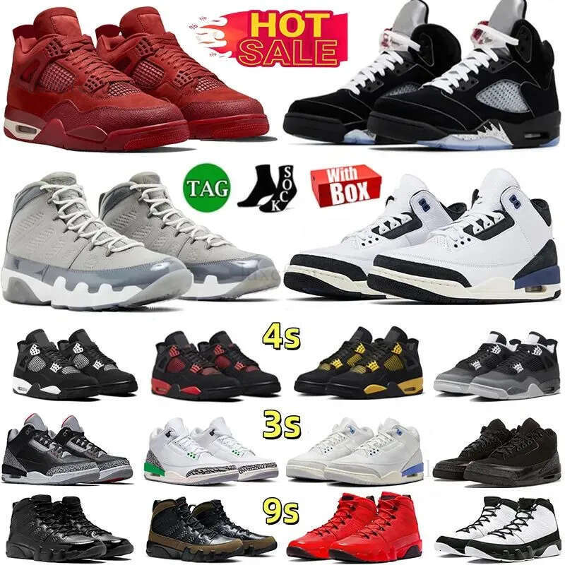 Basketball Shoes 4s 3s 9s 5s Metallic Reimagined Sail 4 Military Black Cats Fear White Thunder Bred 9 cool grey lucku shorts Flu Game Men train with box 35-48