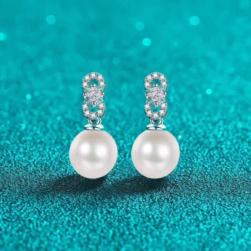925 Silver Moissanite Pearl Drop Earrings for Women Ins Real Moissanite Diamond Freshwater Pearl Dangle Earrings Platinum Plated J251208