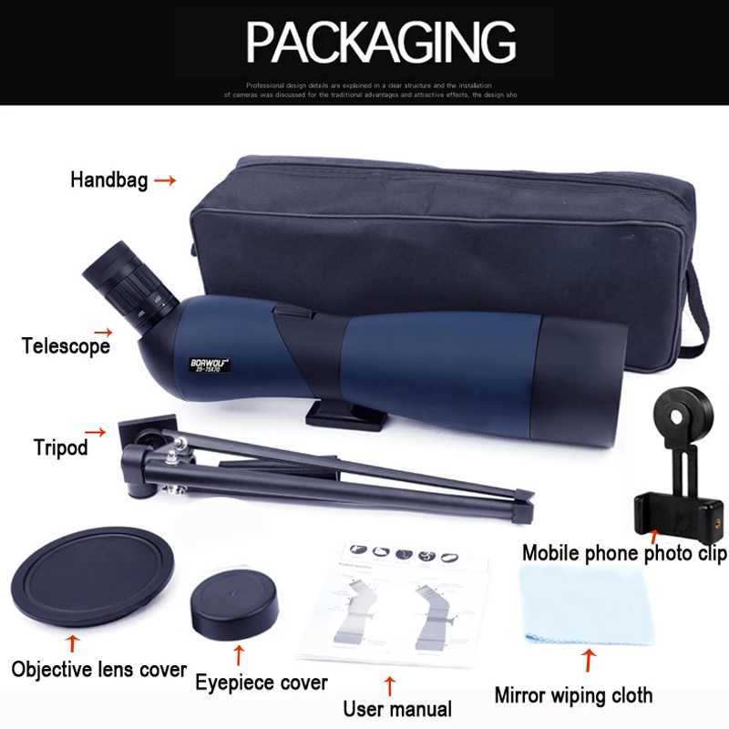 Borwolf 25-75X70 Professional Zo Telescope Spotting Scope High Magnification HD Bino Monocar For Bird Watching C251208