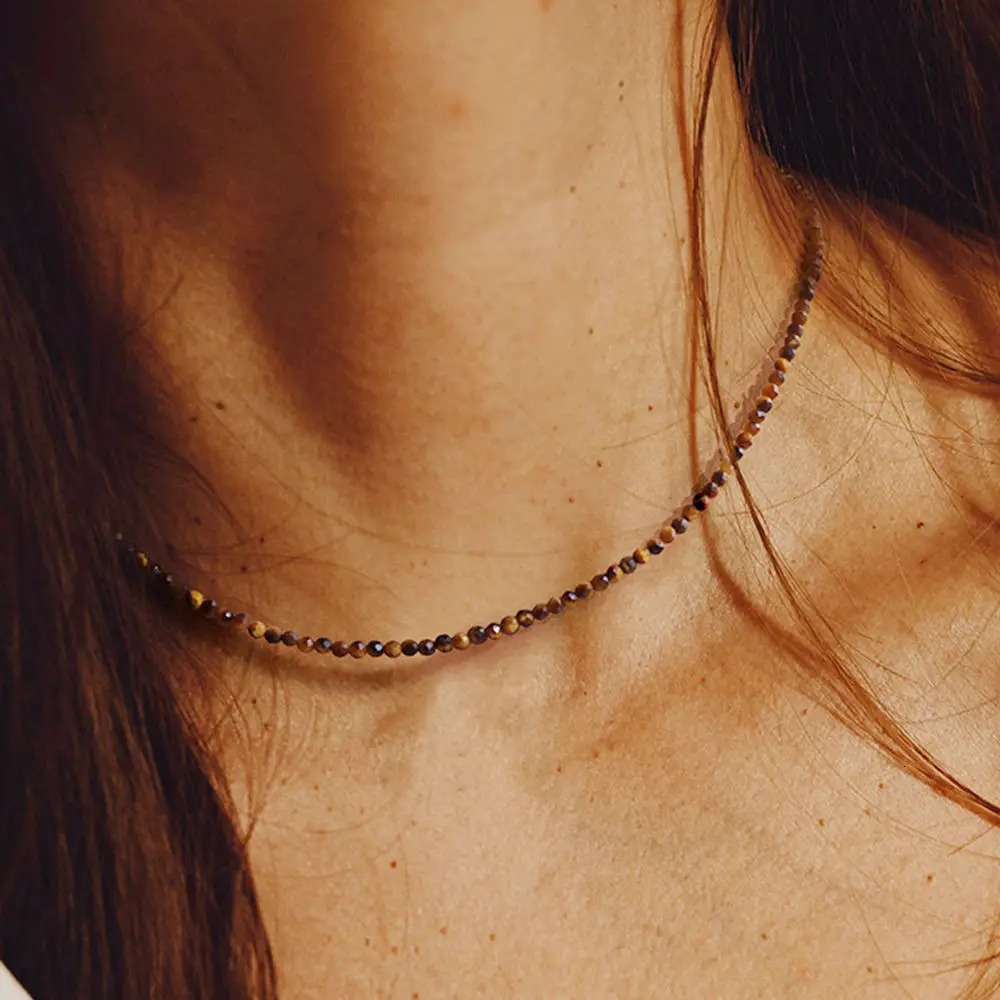 2mm Natural Crystal Beads Necklace Tiger Eye Stone Black Spinel Mix Quartzs Choker Clavicle Chains For Women Men Jewelry 251205