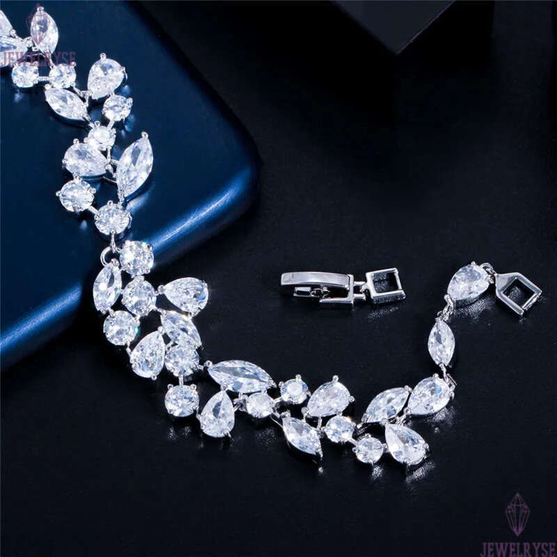 luxury charm tennis bracelet designer for woman party AAA cubic zirconia copper silver diamond womens bridal engagement wedding 18k gold leaf bracelet