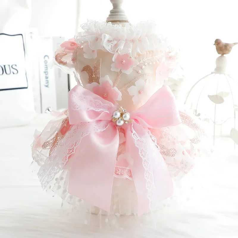 Spring Summer Thin Style Pet Cat Dog Flower Dress Princess Wedding Gown Design Handmade Dress For Teddy Dogs M251208