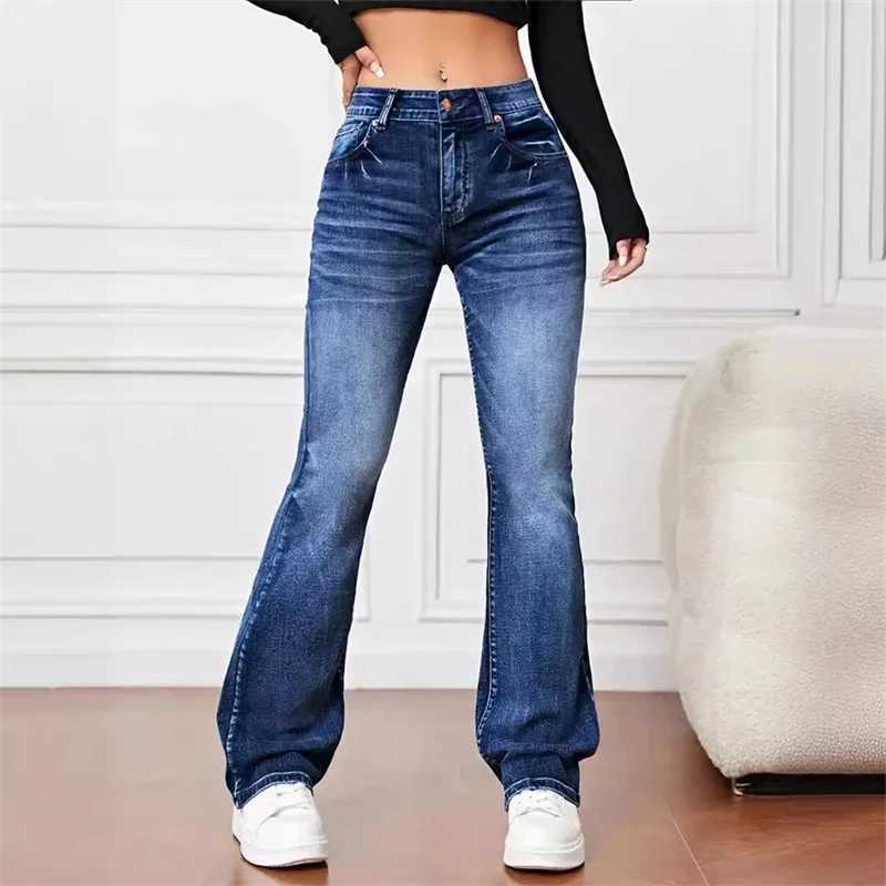 Women New Casual Micro Flares Jeans Vintage Mid Waist Button Splice Denim Pants Female Office Commuter Trousers Trend StreetwearT251208