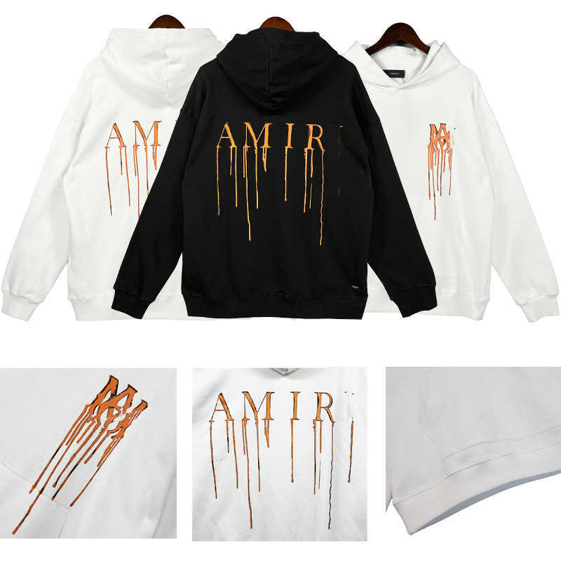 The same style hand-drawn splashed ink print frayed-edge men's and women's pullover hooded sweatshirt S251208