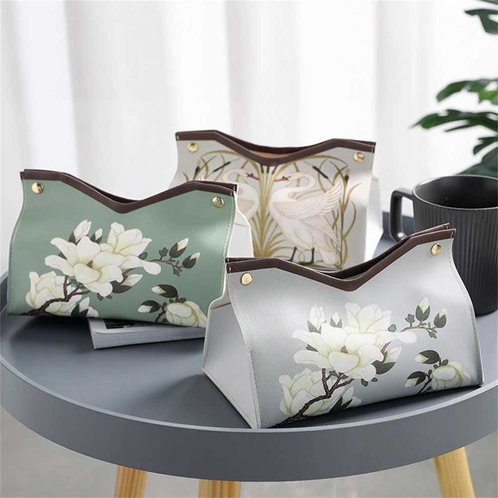 Simple Floral PU Tissue Box Case Retro Car Tissue Container Home Decoration Napkin Holder Desktop Paper Storage Box Pumping Boxs H251208