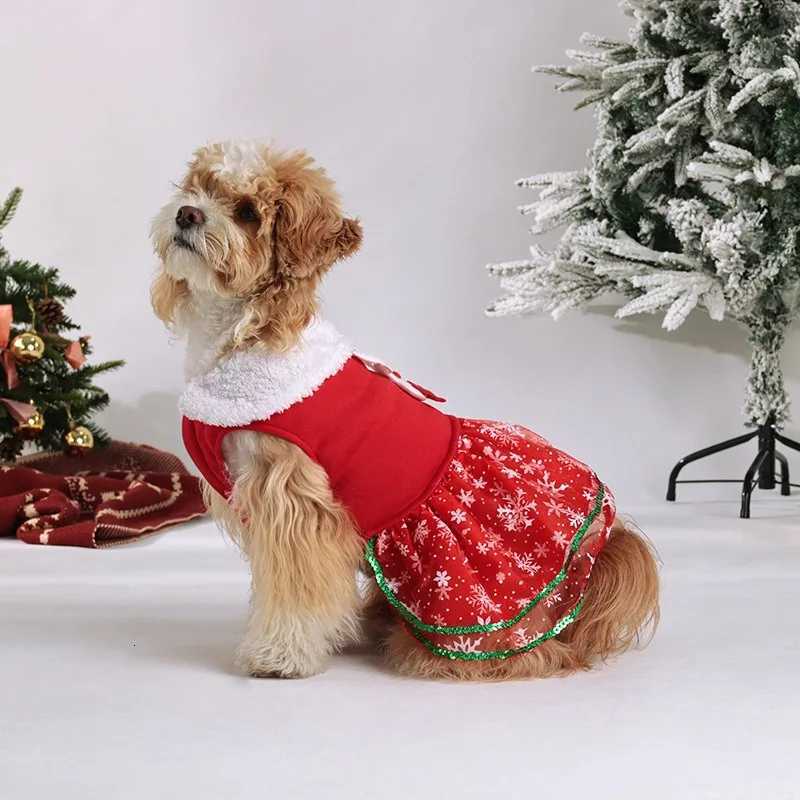 Christmas Pet Dress Dog Skirts Holiday Party New Year Christmas Dress Up Classic Dress Green Red Pet Decoration Pet Clothes M251208 - view 5