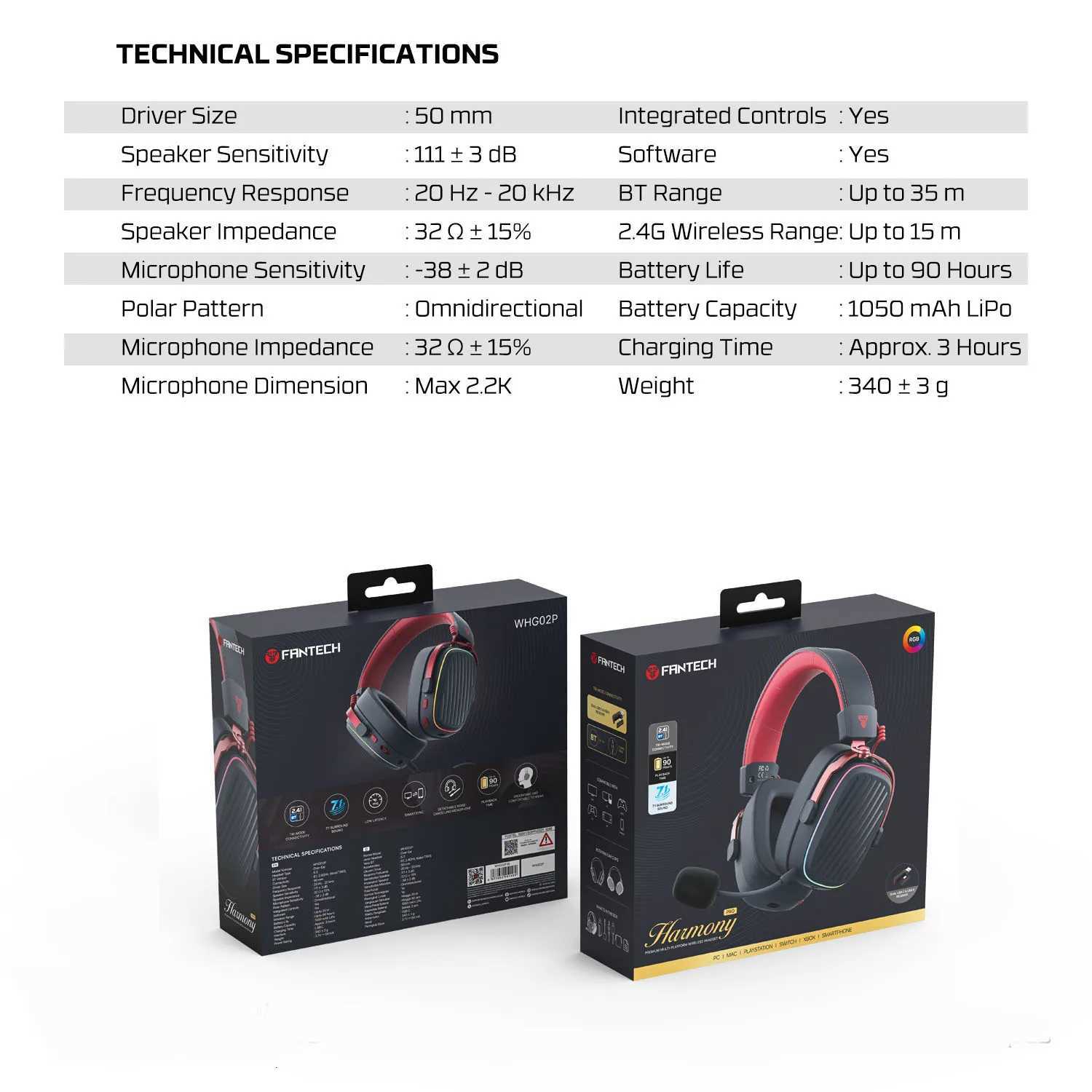 FANTECH Harmony pro Wireless Headset witch Microphone ENC Active Noise-cancelling and DIY Macro Wireless Mode for PC NS M251208