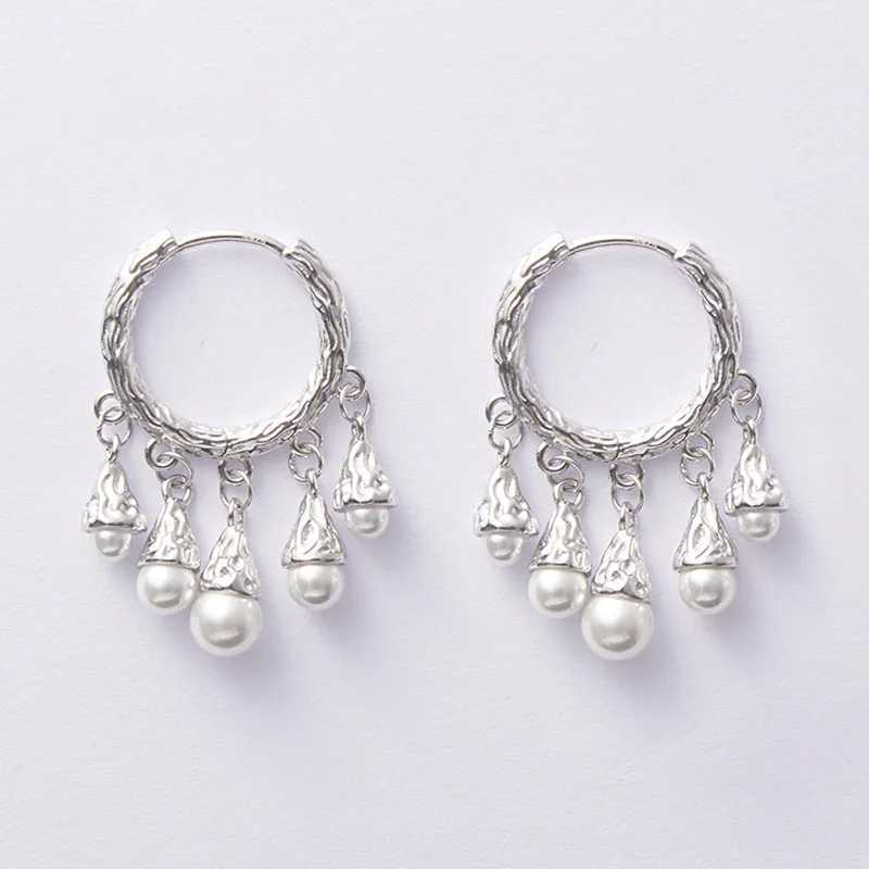 New 925 Sterling Silver Hoop Earrings Pearl Droplet Irregular Vintage Punk For Women Girl Gift Jewelry J251208
