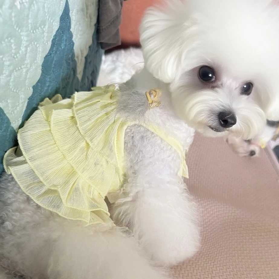 Yellow Pet Princess Dress Shiny Tiered Skirt Cat Dog Clothes For Small Medium Puppy Teddy Cute Bowknot Strap Vest Pet Clothes M251208