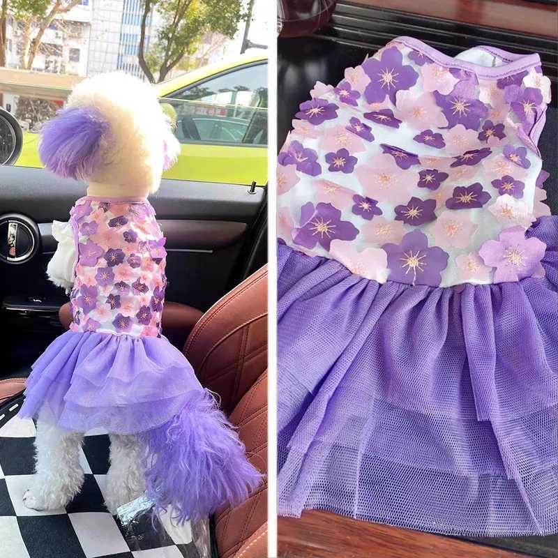 Lovely Small Dog Dress Female Tiny Puppy Clothes Girl Tutu for Dogs Dresses Harness Birthday Apparel Purple Luxury Pet Clothes M251208