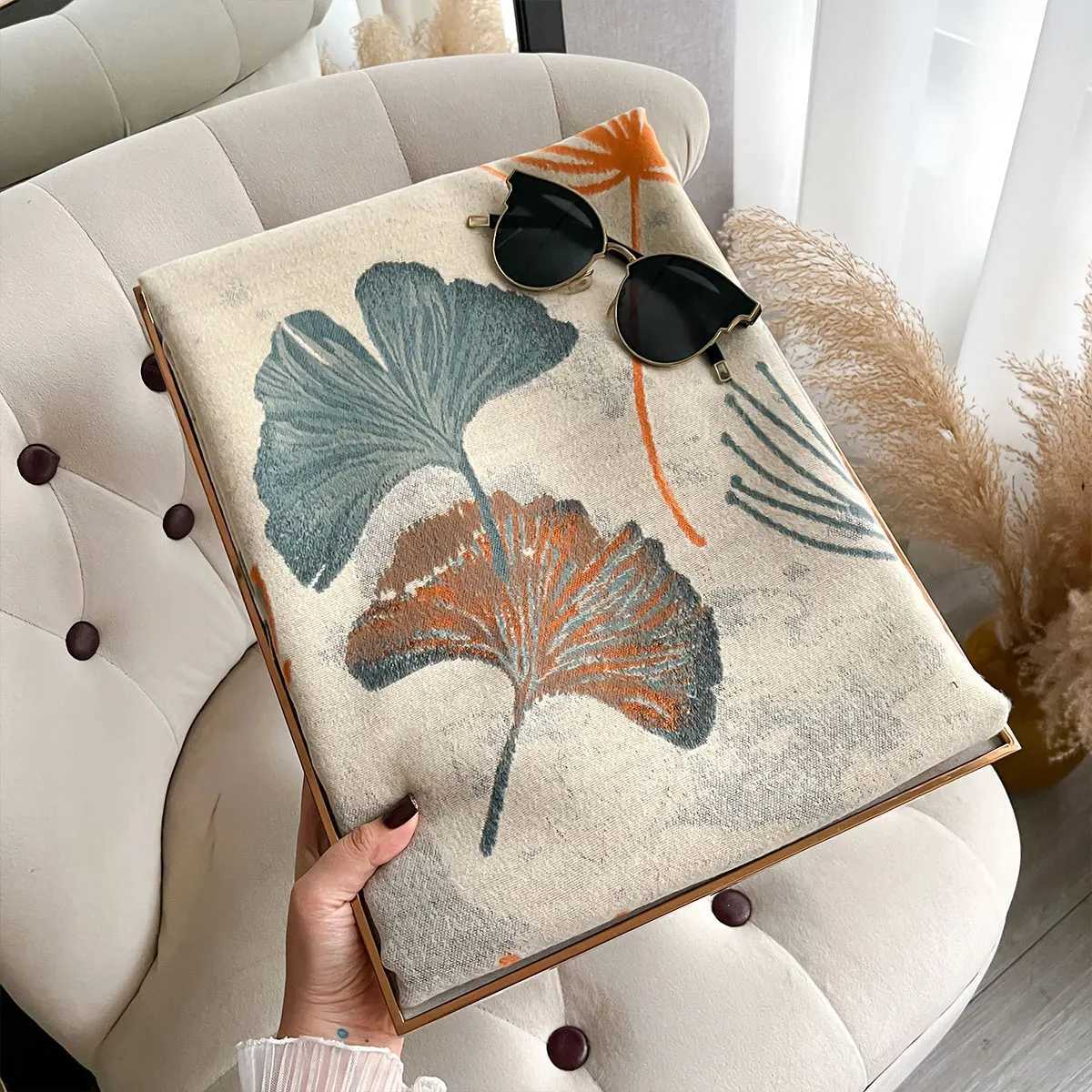 Luxury 2025 New Winter Warm Cashmere Shawl Fashion Leaf Scarf Women Neckerchief Pashmina Head Scarves Wrap Femal Poncho Echarpe Bandana Y251208