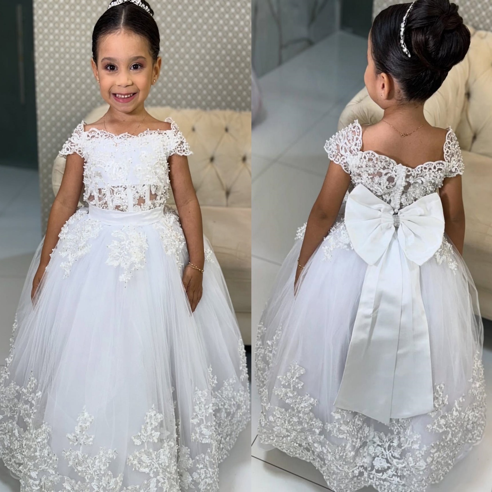 2026 Ivory Ball Gown Flower Girl Dresses Lace Beaded Portrait Vintage Little Girl Christmas Peageant Birthday Christening Tutu Dress Gowns ZJ422