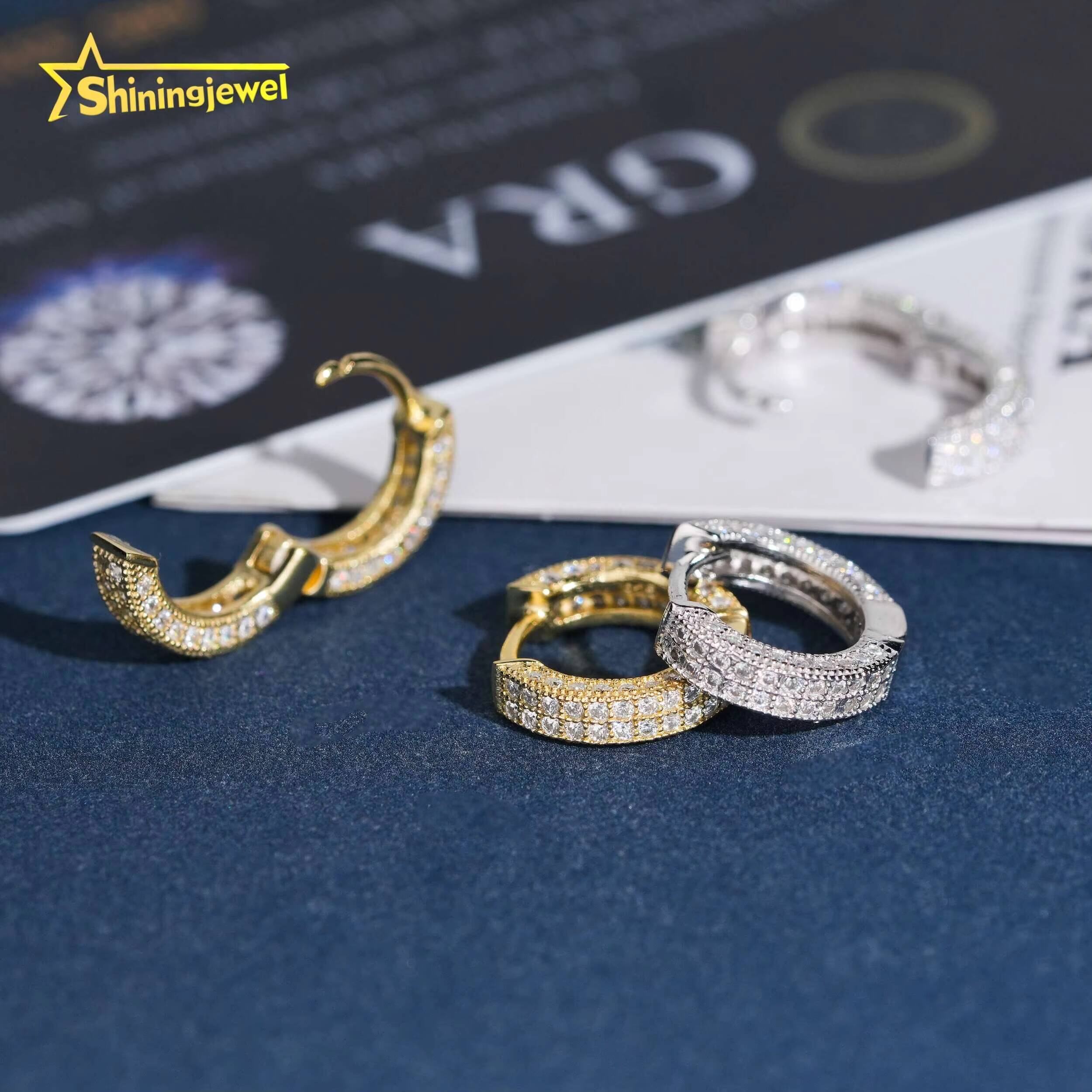USA Local Stock Fully Iced Out Moissanite Diamond Men Earrings Hoop 925 Silver Jewelry Trendy Hip Hop Earrings for Men