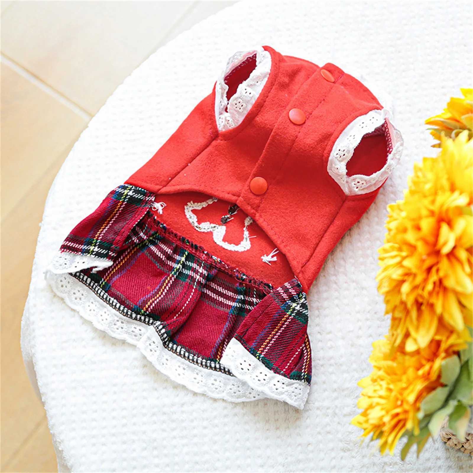 Christmas Pet Clothes Gingerbread Man Plaid Christmas Dog Dress Cat Christmas Apparel Puppy Dress Holiday Girls Dog Costume M251208