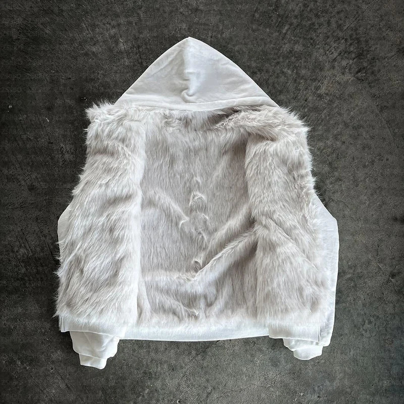 Dark Faux Fur Harajuku Hiphop Y2K Zip up hoodie Oversized Punk Zipper Hoodie sweatshirt Retro Rock Goth Streetwear Jacket Coat 251204