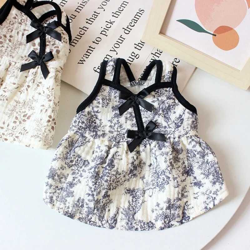 Retro Dog Princess Skirt Fashion Print Dog Clothes Summer Puppy Suspender Dress Black Lace Bow Cat Cotton Yarn Skirt Pet Costume M251208