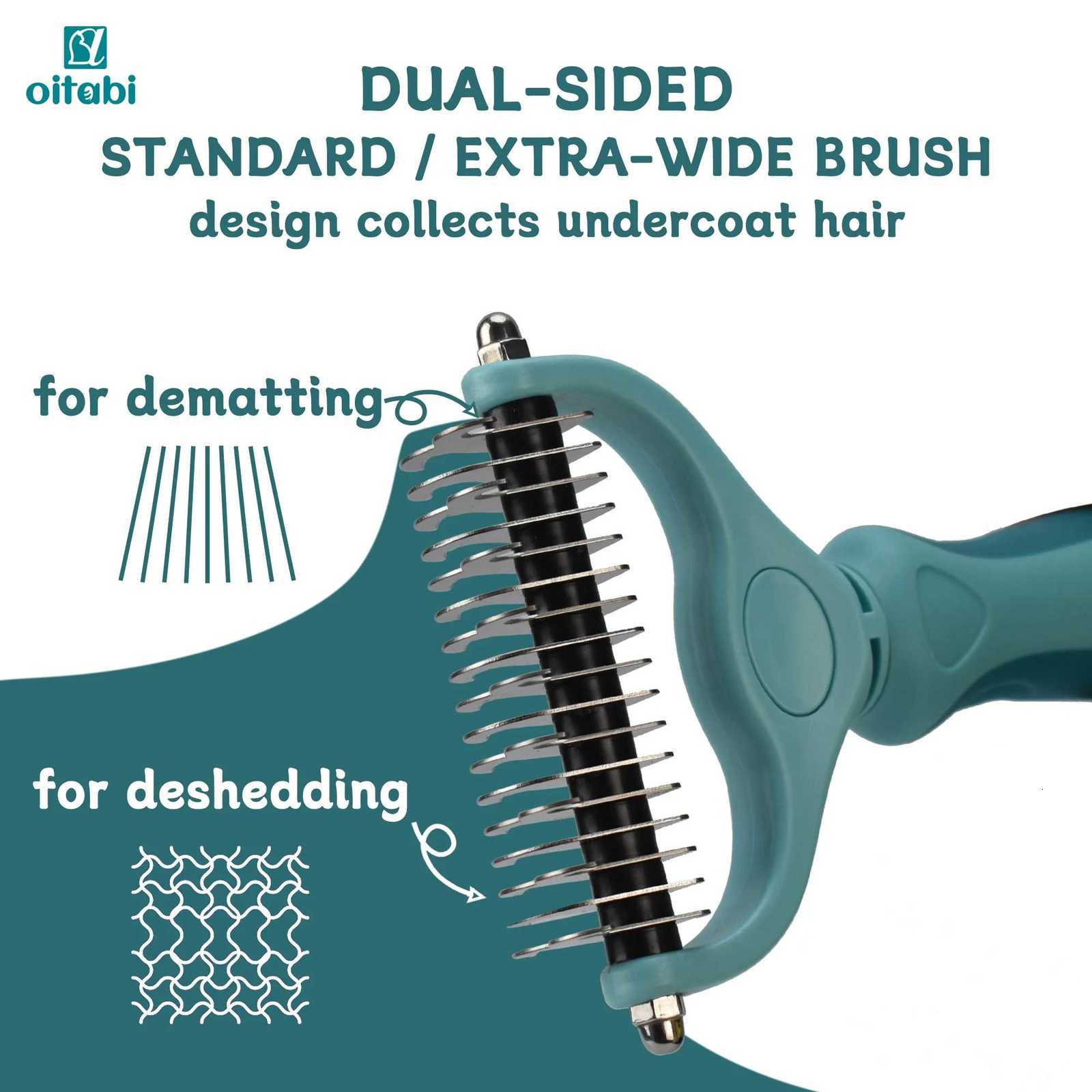 OITABI Pet Grooming Rake Double-Sided Deshedding Dematting Tool Undercoat Rake for Dogs Cats Dog Grooming Brush Deshedder Comb M251208 - view 6