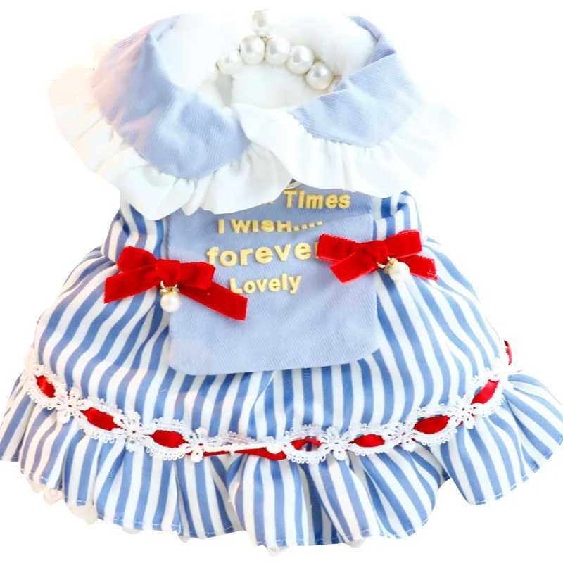 Pet Dog Winter Clothes Striped Princess Dress For Small Dogs Thickened Warm Cotton Fabric With Bowknot Decoration M251208