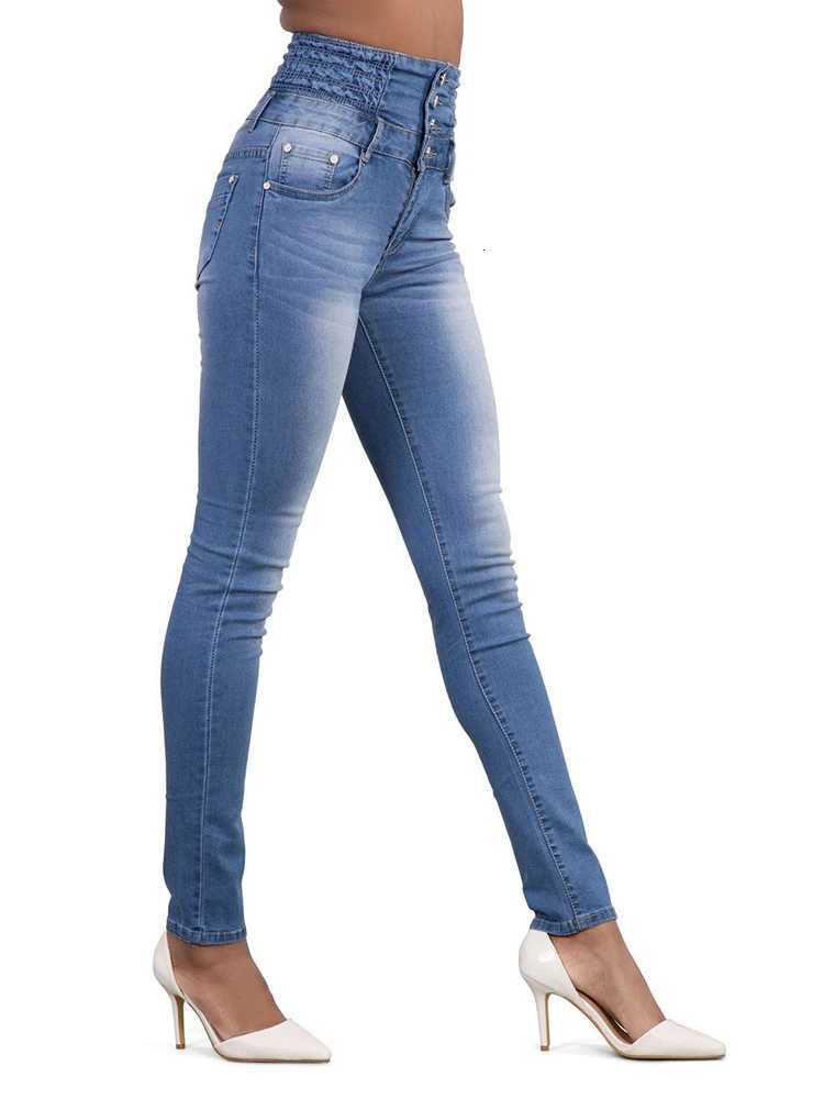Women Narrow Straight Leg Slim Wrap Hips Jeans Lady Vintage Pencil Long Pants Casual Button Stretch High Waist Skinny TrousersT251208