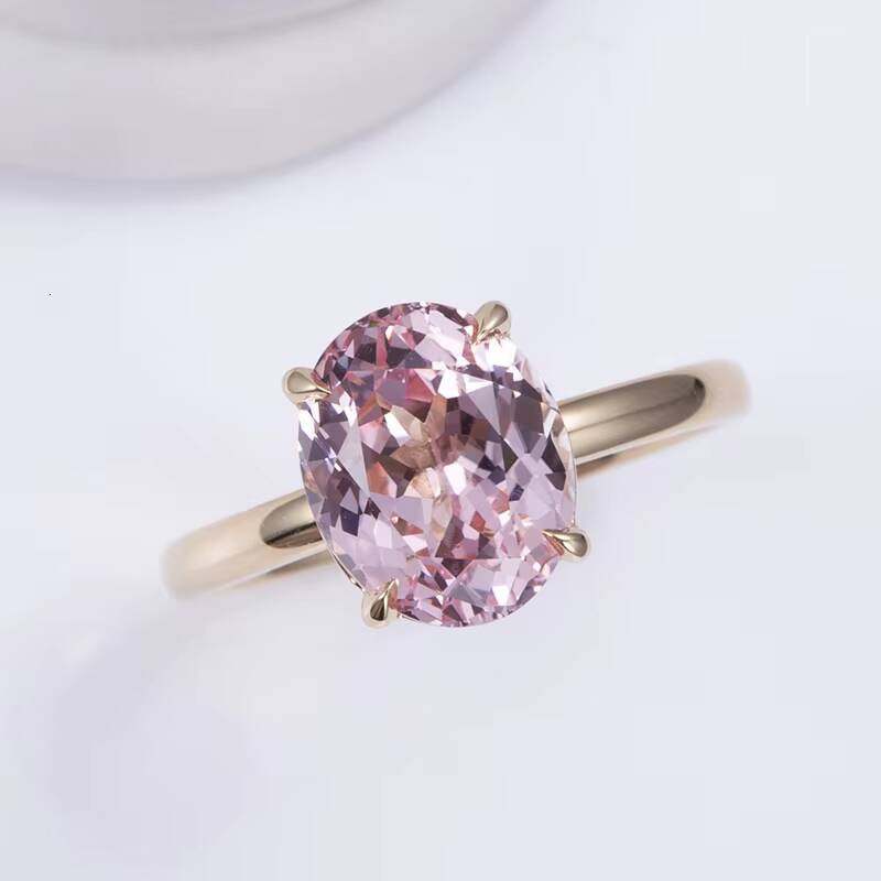 Solitaire Oval Cut Lab Grown Diamond Jewelry 18K Yellow Gold Pink Lab Diamond Wedding Rings