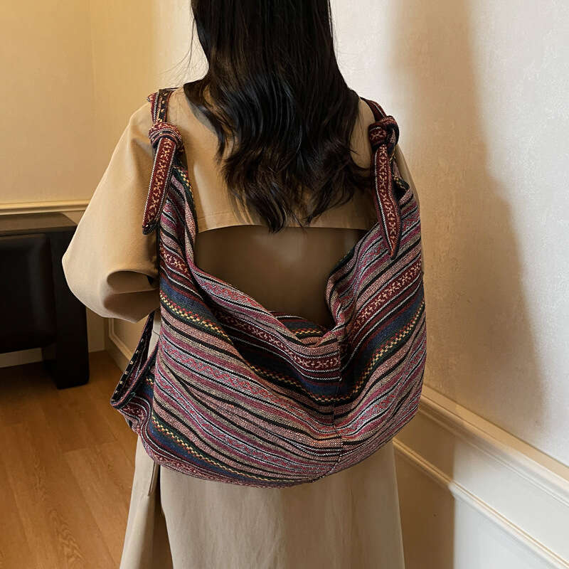 Trendy Tote Large Capacity Women's High-end Luxury Canvas Fashion Simple Commuter Striped Shoulder Bag