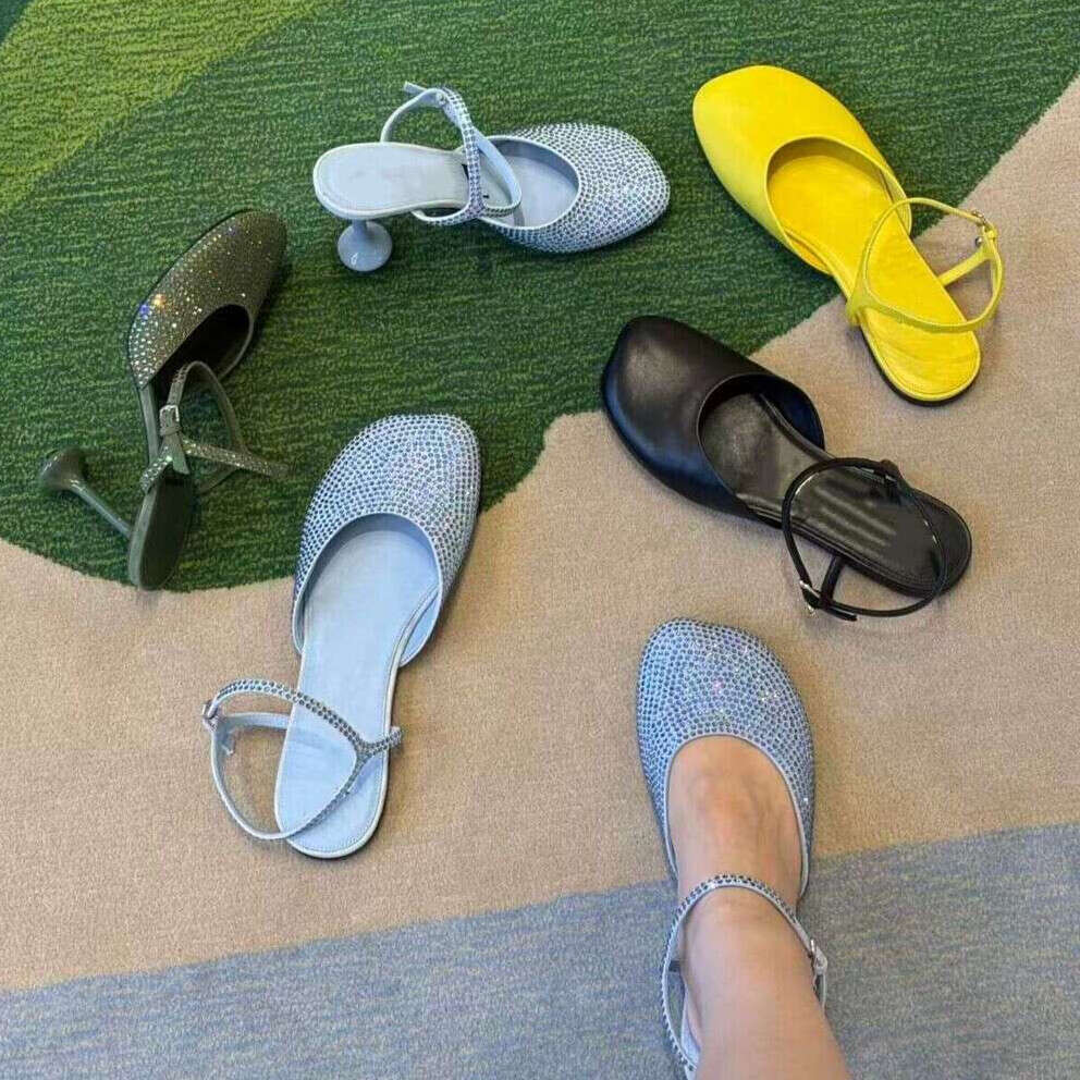 designer shoe Luxury Toy crystal embellished ankle-strap pumps square toe high heel Shiny wedding Elegant ladies sexy party evening shoes leather flat sandals