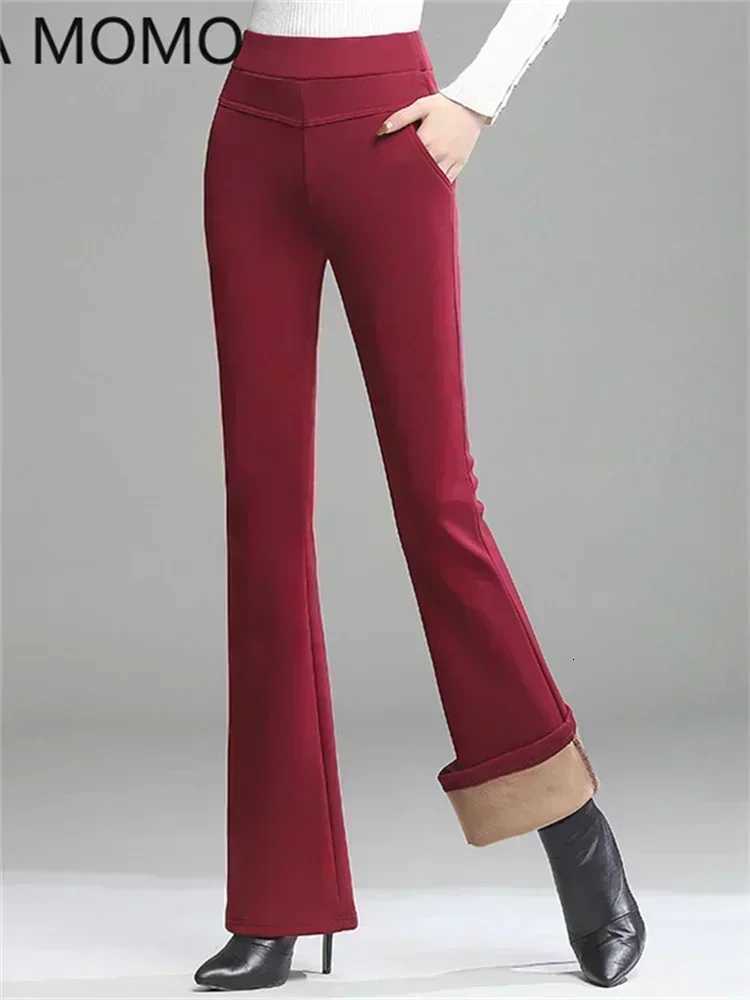 OL office winter warm thick fleece womens pants female high waist wide leg flare pants for women trousers womanT251208