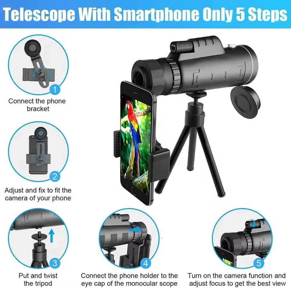 40x60 Monocar Telescopes for Adts High Power Night-Vision Telescopes Waterproof with Smartphone Adapter/Tripod C251208