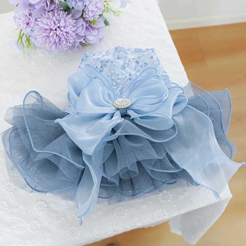Pet Dog Cat Universal Clothing Fluffy Gauze Blue Galaxy Wedding Dress Take Photos and Dress Up for Weddings Festivals Gatherings M251208