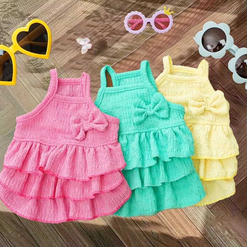 Summer Pet Dress for Small Dogs Luxury Bow Pet Princess Skirt Cute Solid Puppy Clothes Suspender Cat Dress Yorkshire Dog Clothes M251208