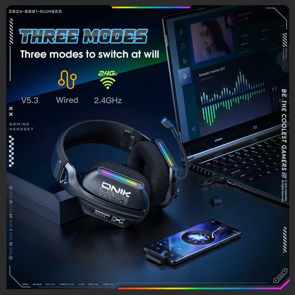Onikuma Gt808 Three Mode with Mic E-Sports Wireless Gaming Headset Rgb Lighting Supports 53 / 24g / Aux 35mm M251208