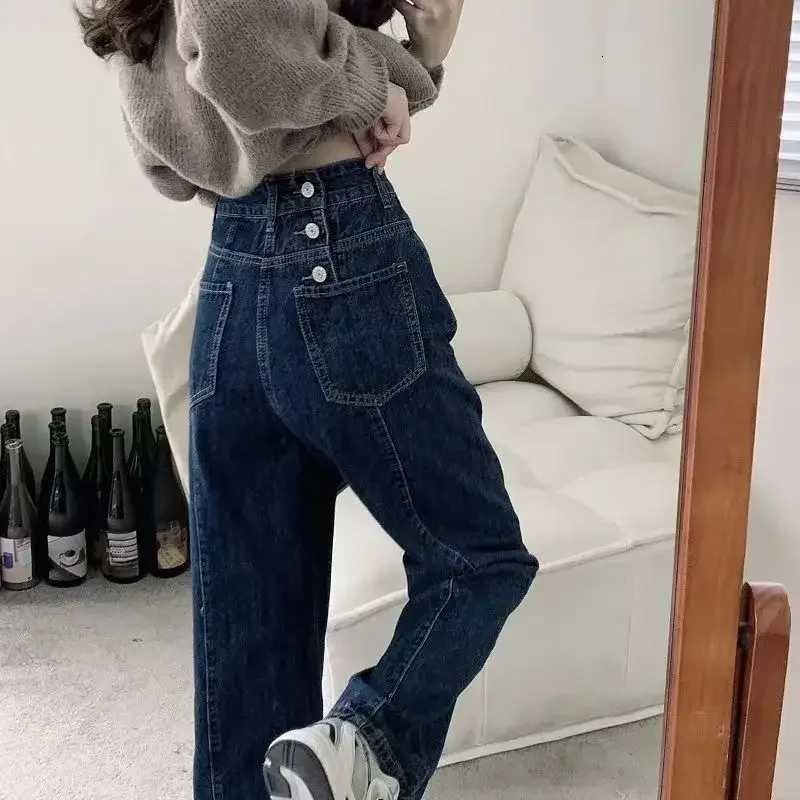 Spring Autumn Straight Jeans 2025 Women Denim Pants Vintage Fashion Female Solid High Waist Jeans Casual Trousers Wide Leg PantsT251208
